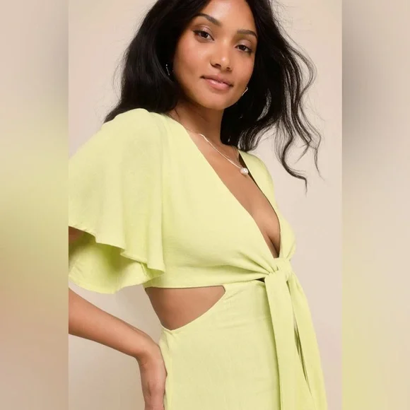 Lulus | Linen Cutout Dress | Size M - Picture 3 of 13